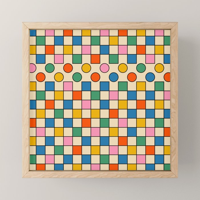 Pop Dots and Checks Colorful Retro Modern 80s 90s Checked Pattern Mini Art Print Gallery Image 1