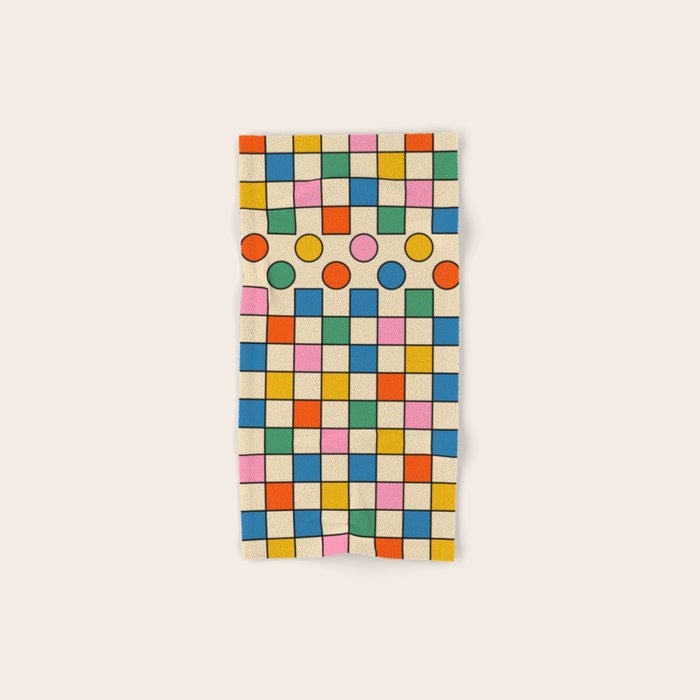Pop Dots and Checks Colorful Retro Modern 80s 90s Checked Pattern Bath Towel Gallery Image 1
