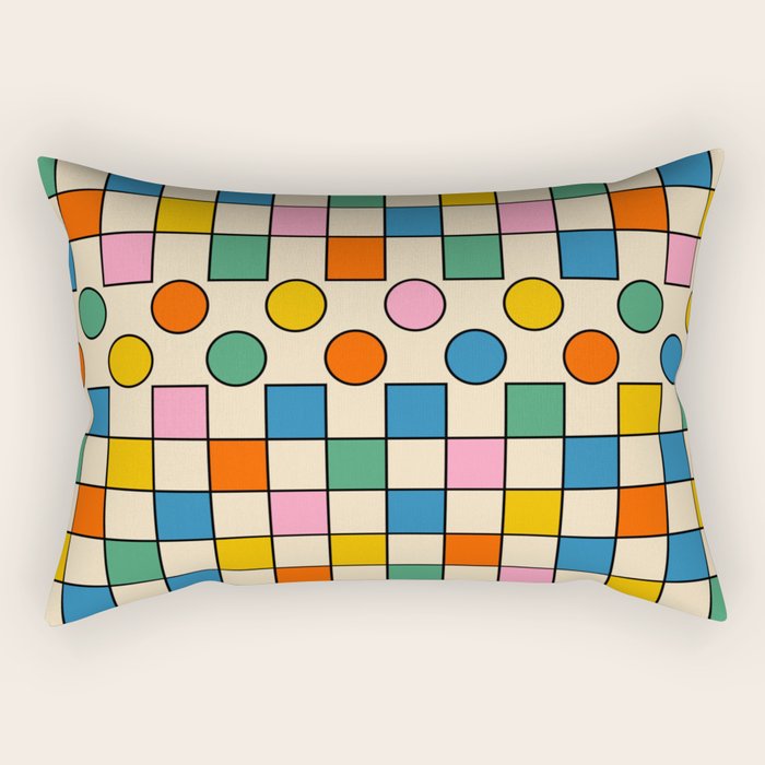 Pop Dots and Checks Colorful Retro Modern 80s 90s Checked Pattern Rectangular Pillow Gallery Image 2