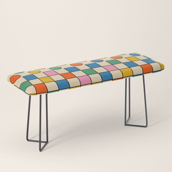 Pop Dots and Checks Colorful Retro Modern 80s 90s Checked Pattern Bench Gallery Image 1