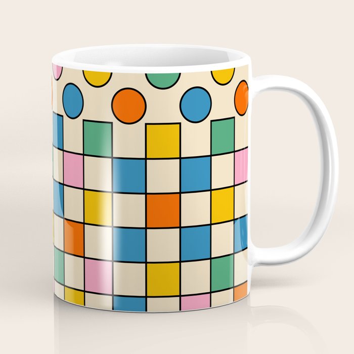 Pop Dots and Checks Colorful Retro Modern 80s 90s Checked Pattern Coffee Mug Gallery Image 1