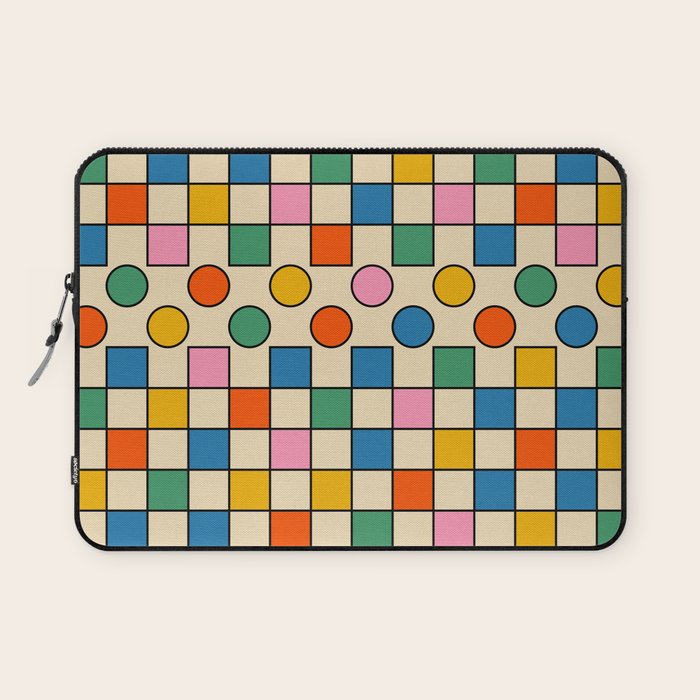 Pop Dots and Checks Colorful Retro Modern 80s 90s Checked Pattern Laptop Sleeve Gallery Image 1
