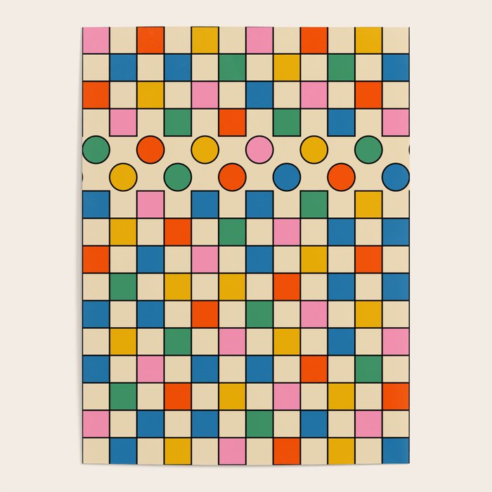 Pop Dots and Checks Colorful Retro Modern 80s 90s Checked Pattern Post ...
