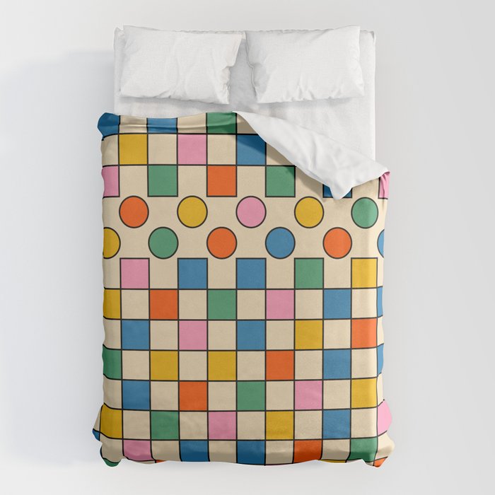 Pop Dots and Checks Colorful Retro Modern 80s 90s Checked Pattern Duvet Cover Gallery Image 6