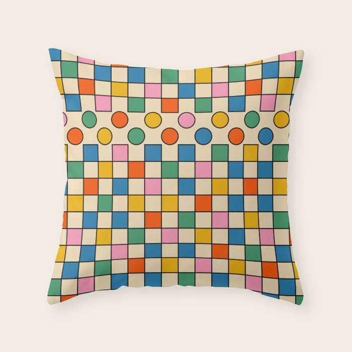 Pop Dots and Checks Colorful Retro Modern 80s 90s Checked Pattern Throw Pillow Gallery Image 1