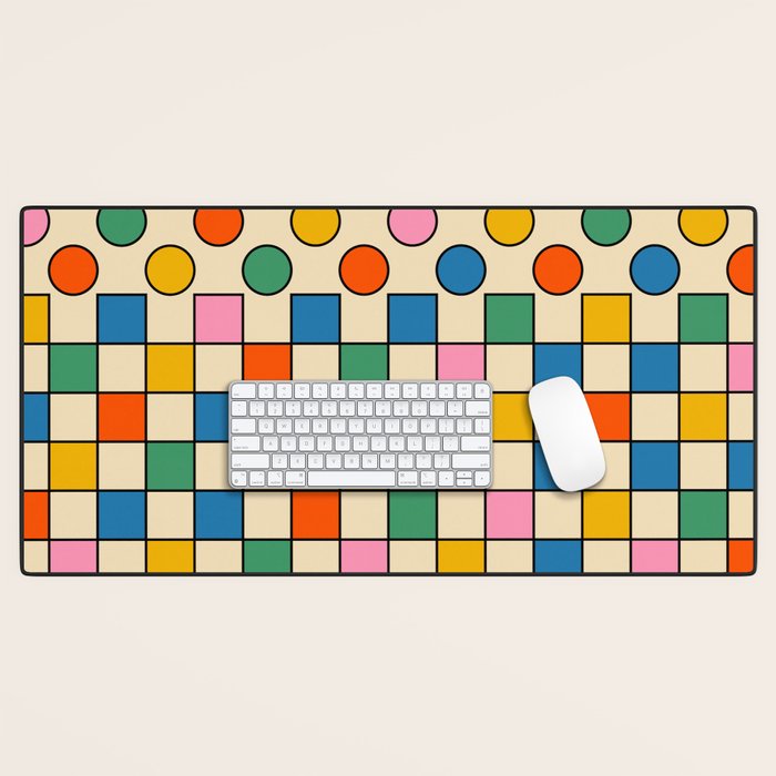 Pop Dots and Checks Colorful Retro Modern 80s 90s Checked Pattern Desk Mat Gallery Image 1