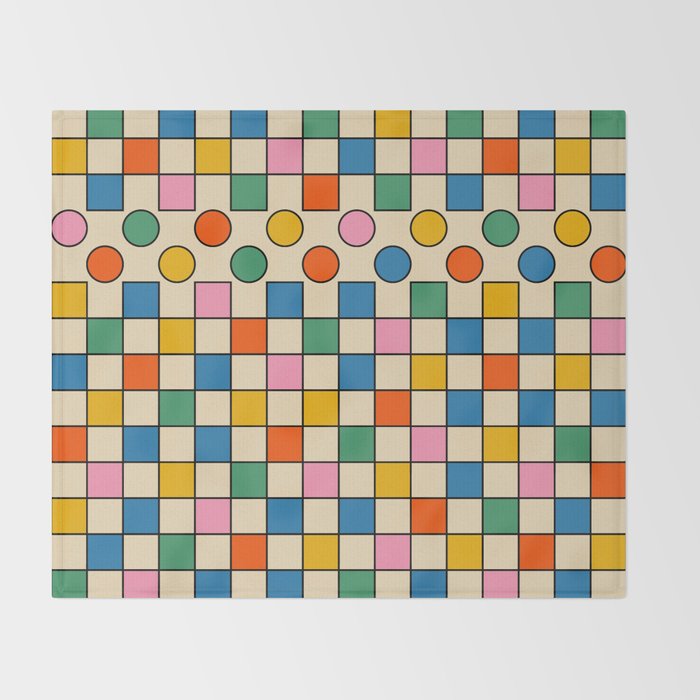 Pop Dots and Checks Colorful Retro Modern 80s 90s Checked Pattern Throw Blanket Gallery Image 2