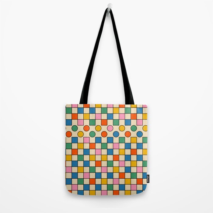 Pop Dots and Checks Colorful Retro Modern 80s 90s Checked Pattern Tote Bag Gallery Image 2