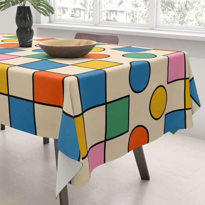 Pop Dots and Checks Colorful Retro Modern 80s 90s Checked Pattern Tablecloth Gallery Image 3
