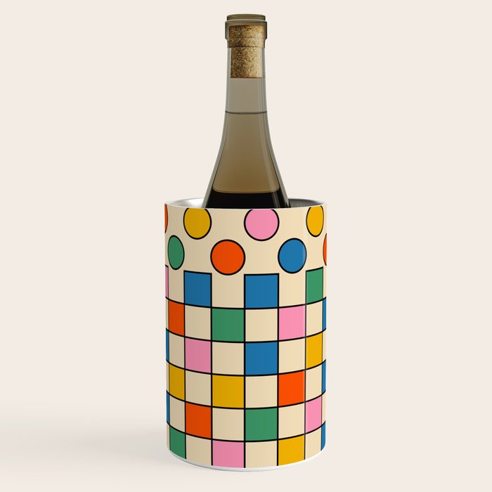Pop Dots and Checks Colorful Retro Modern 80s 90s Checked Pattern Wine Chiller Gallery Image 1