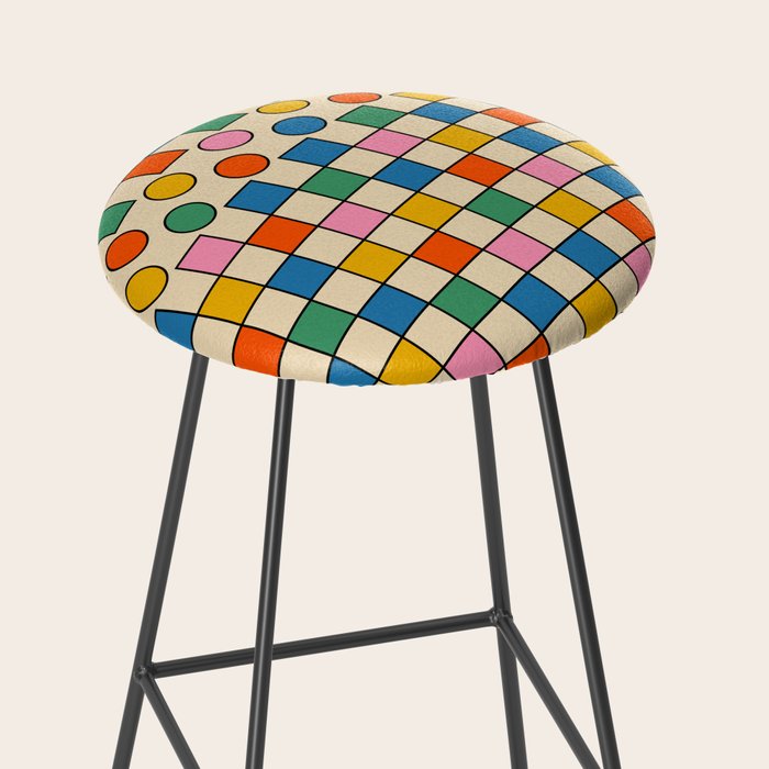 Pop Dots and Checks Colorful Retro Modern 80s 90s Checked Pattern Stool Gallery Image 2