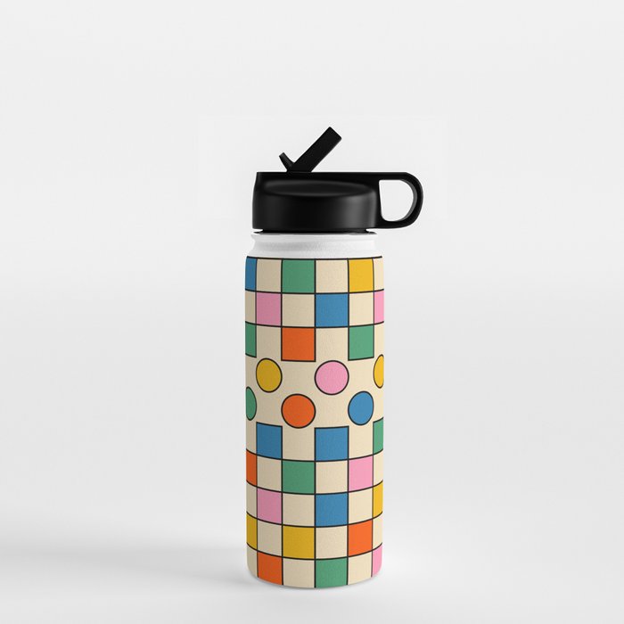 Pop Dots and Checks Colorful Retro Modern 80s 90s Checked Pattern Water Bottle Gallery Image 1