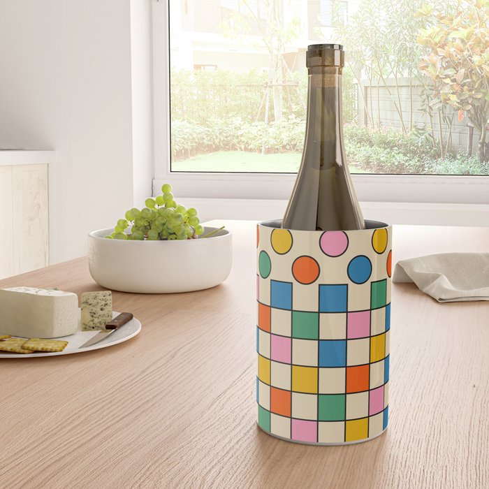 Pop Dots and Checks Colorful Retro Modern 80s 90s Checked Pattern Wine Chiller Gallery Image 4