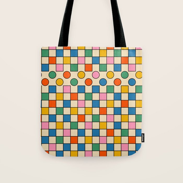 Pop Dots and Checks Colorful Retro Modern 80s 90s Checked Pattern Tote Bag Gallery Image 1
