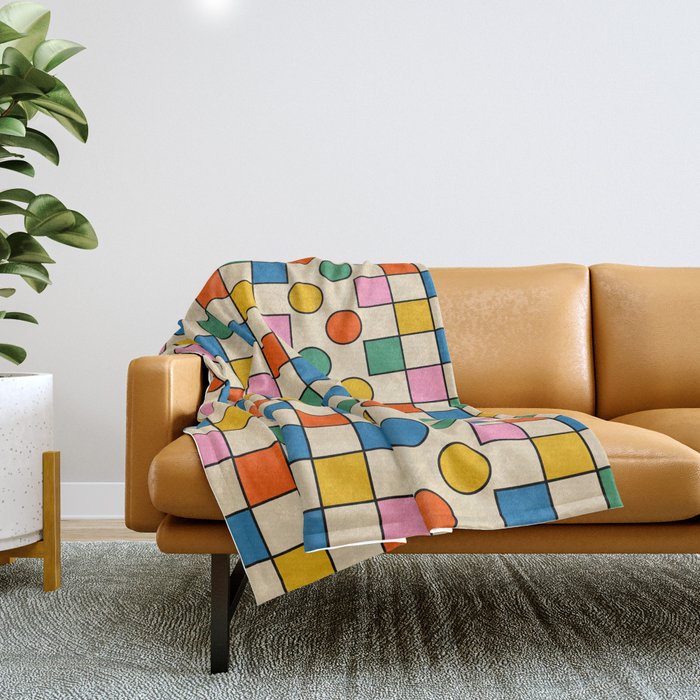 Pop Dots and Checks Colorful Retro Modern 80s 90s Checked Pattern Throw Blanket Gallery Image 1
