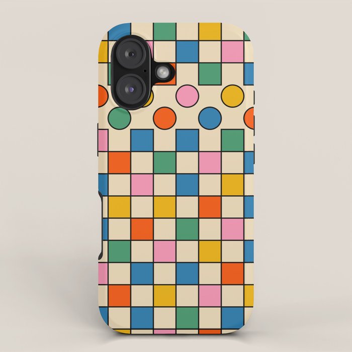 Pop Dots and Checks Colorful Retro Modern 80s 90s Checked Pattern iPhone Case Gallery Image 1