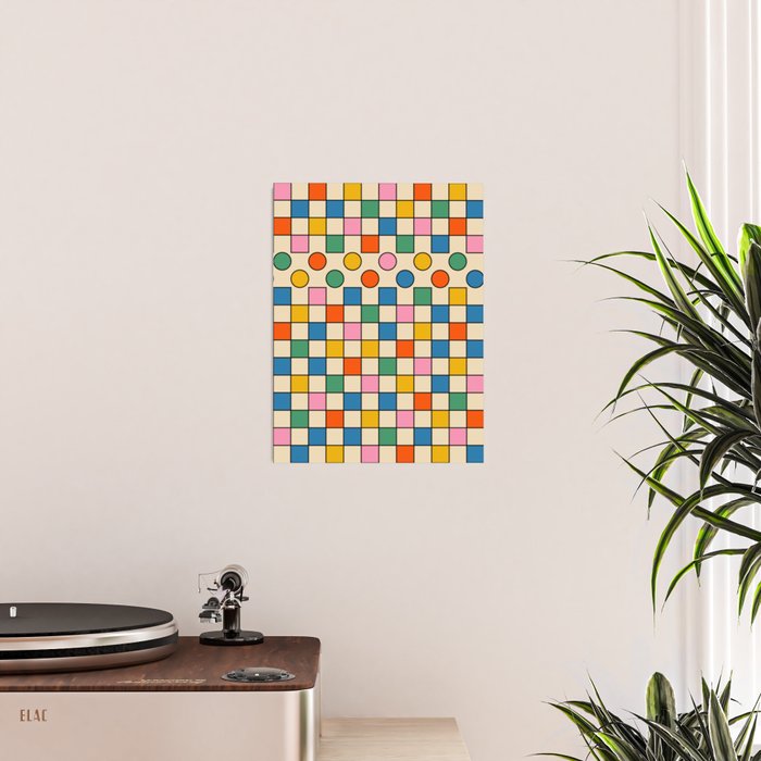 Pop Dots and Checks Colorful Retro Modern 80s 90s Checked Pattern Poster Gallery Image 2