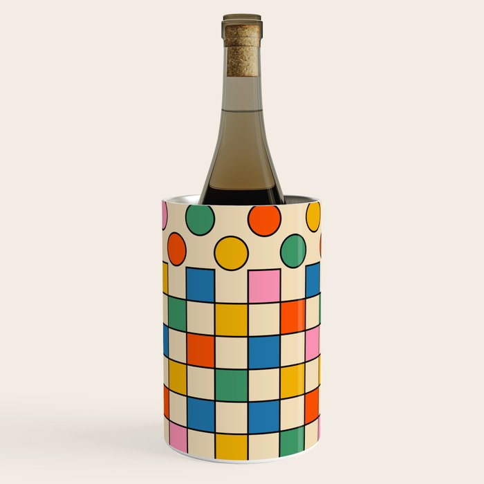 Pop Dots and Checks Colorful Retro Modern 80s 90s Checked Pattern Wine Chiller Gallery Image 2