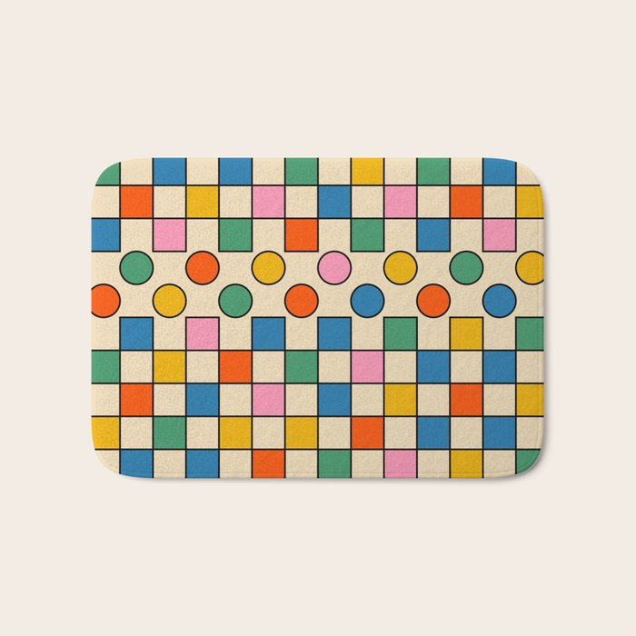 Pop Dots and Checks Colorful Retro Modern 80s 90s Checked Pattern Bath Mat Gallery Image 1