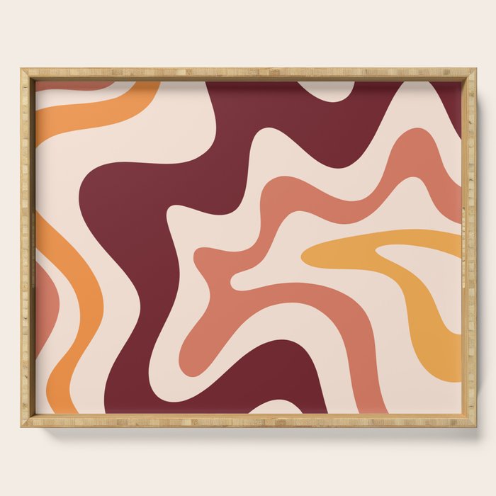 Retro Liquid Swirl Abstract Pattern Square in Terracotta Earth Tones on Cream Serving Tray Gallery Image 1