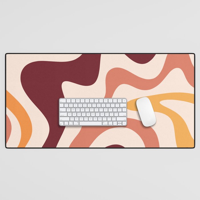 Retro Liquid Swirl Abstract Pattern Square in Terracotta Earth Tones on Cream Desk Mat Gallery Image 1