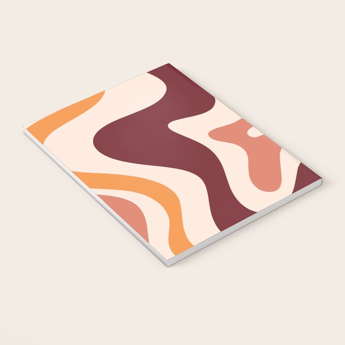 Retro Liquid Swirl Abstract Pattern Square in Terracotta Earth Tones on Cream Notebook Gallery Image 3