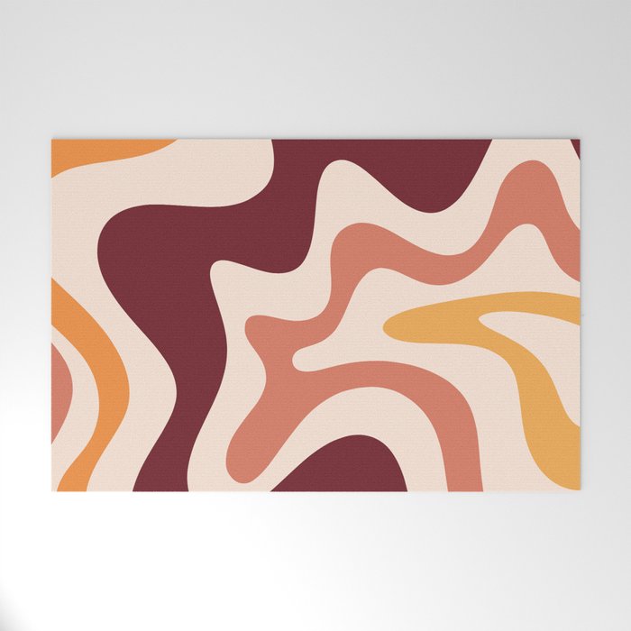 Retro Liquid Swirl Abstract Pattern Square in Terracotta Earth Tones on Cream Welcome Mat Gallery Image 1