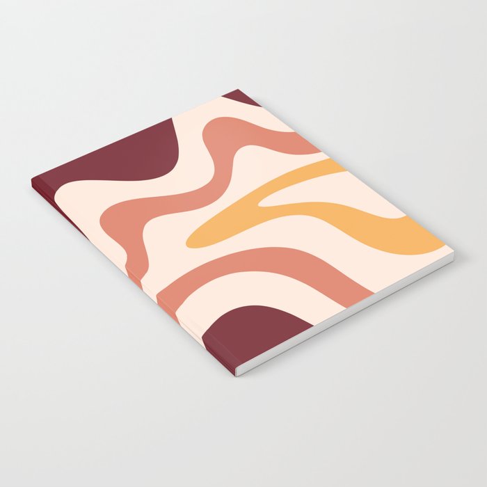 Retro Liquid Swirl Abstract Pattern Square in Terracotta Earth Tones on Cream Notebook Gallery Image 2
