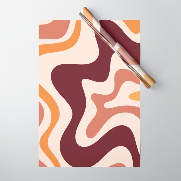 Retro Liquid Swirl Abstract Pattern Square in Terracotta Earth Tones on Cream Wrapping Paper Gallery Image 1