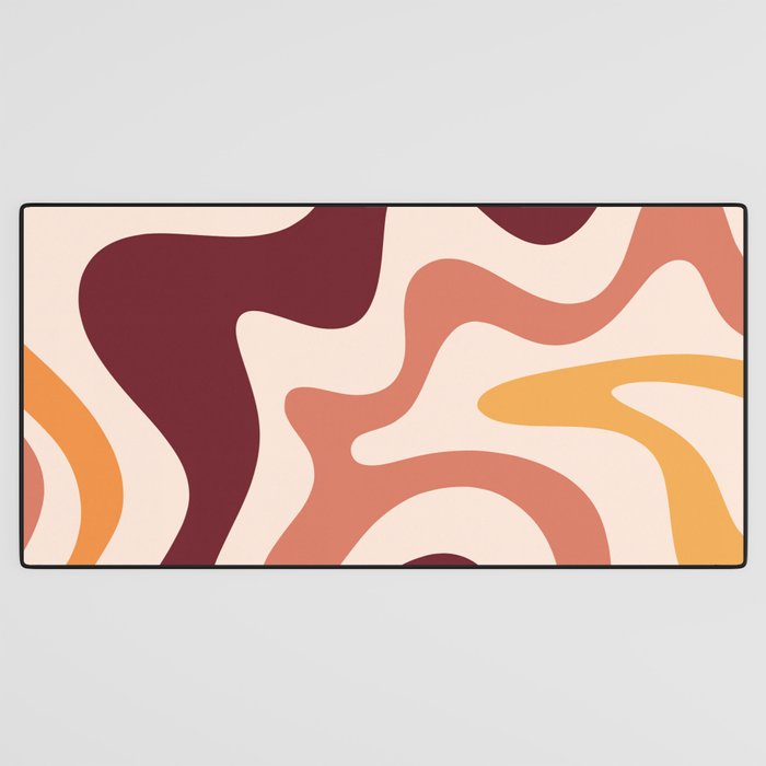 Retro Liquid Swirl Abstract Pattern Square in Terracotta Earth Tones on Cream Desk Mat Gallery Image 3