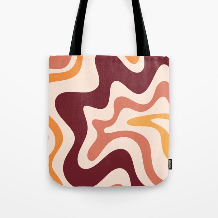 Retro Liquid Swirl Abstract Pattern Square in Terracotta Earth Tones on Cream Tote Bag Gallery Image 1