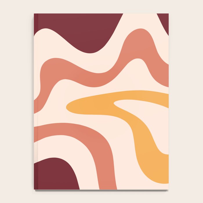 Retro Liquid Swirl Abstract Pattern Square in Terracotta Earth Tones on Cream Notebook Gallery Image 4