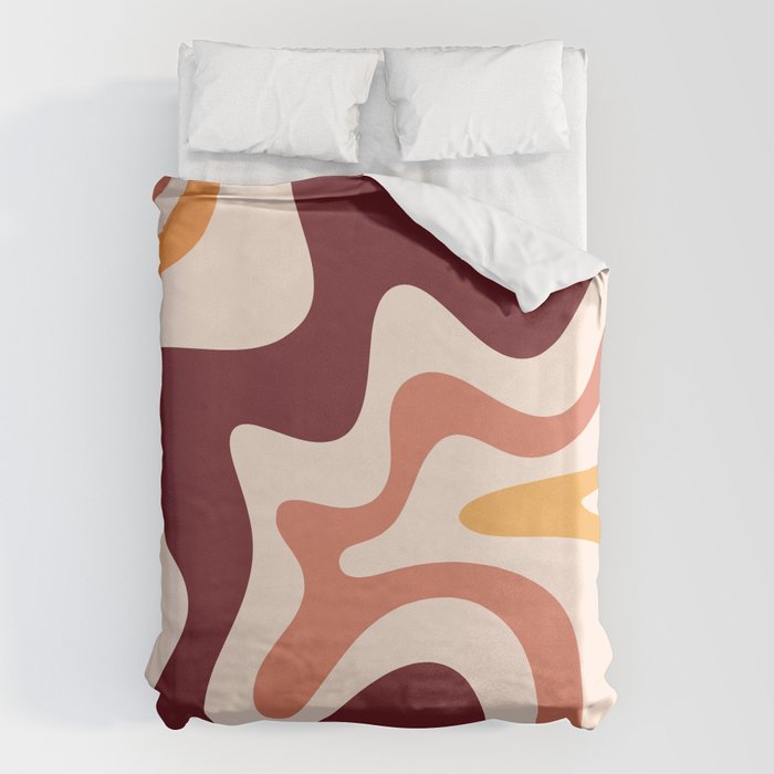 Retro Liquid Swirl Abstract Pattern Square in Terracotta Earth Tones on Cream Duvet Cover Gallery Image 1
