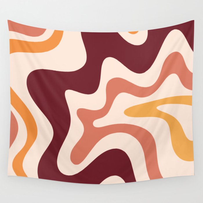 Retro Liquid Swirl Abstract Pattern Square in Terracotta Earth Tones on Cream Wall Tapestry Gallery Image 4
