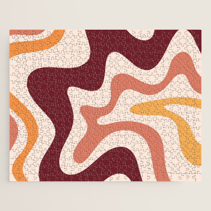 Retro Liquid Swirl Abstract Pattern Square in Terracotta Earth Tones on Cream Jigsaw Puzzle Gallery Image 1