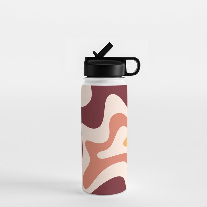 Retro Liquid Swirl Abstract Pattern Square in Terracotta Earth Tones on Cream Water Bottle Gallery Image 1