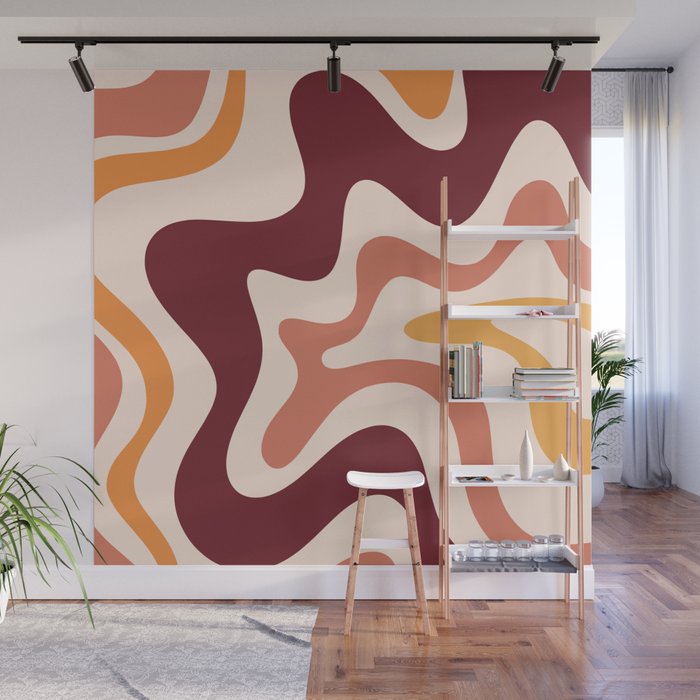 Retro Liquid Swirl Abstract Pattern Square in Terracotta Earth Tones on Cream Wall Mural Gallery Image 1