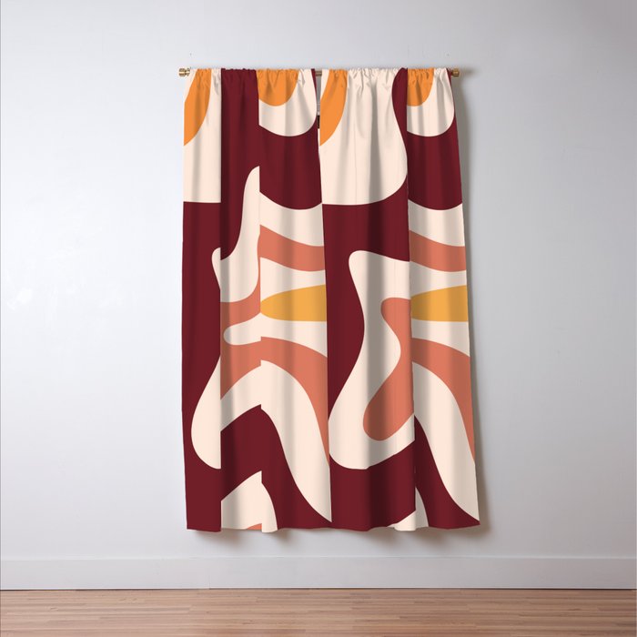 Retro Liquid Swirl Abstract Pattern Square in Terracotta Earth Tones on Cream Window Curtain Gallery Image 3