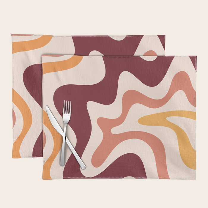 Retro Liquid Swirl Abstract Pattern Square in Terracotta Earth Tones on Cream Placemat Gallery Image 1