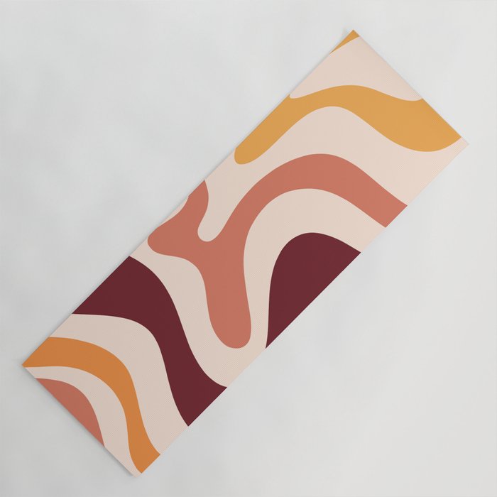 Retro Liquid Swirl Abstract Pattern Square in Terracotta Earth Tones on Cream Yoga Mat Gallery Image 1