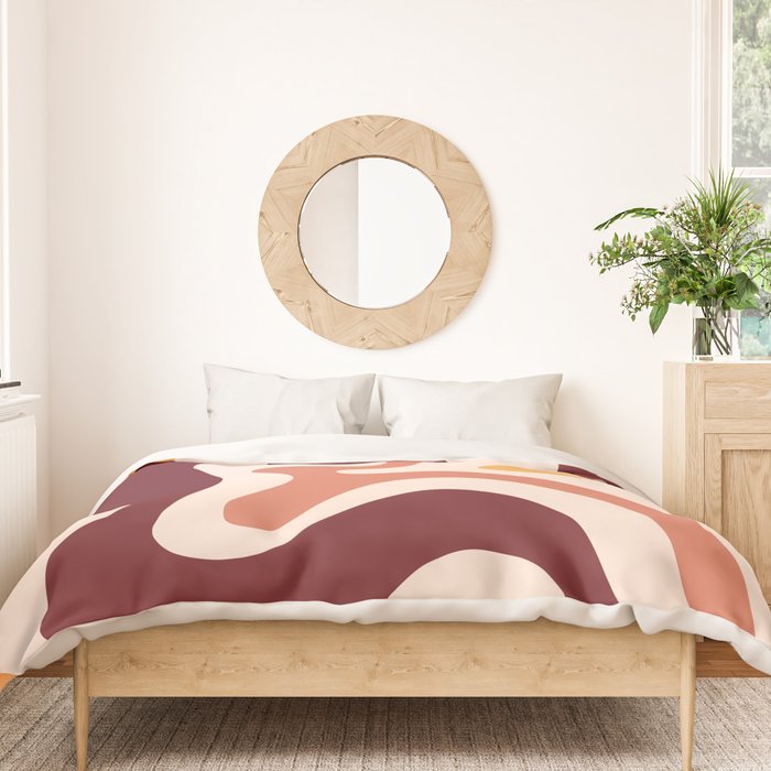 Retro Liquid Swirl Abstract Pattern Square in Terracotta Earth Tones on Cream Duvet Cover Gallery Image 3