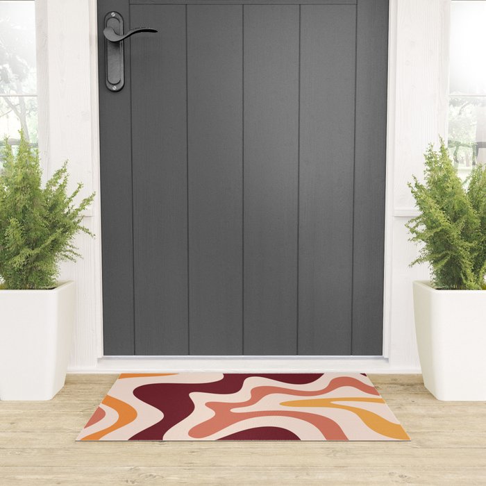 Retro Liquid Swirl Abstract Pattern Square in Terracotta Earth Tones on Cream Welcome Mat Gallery Image 3