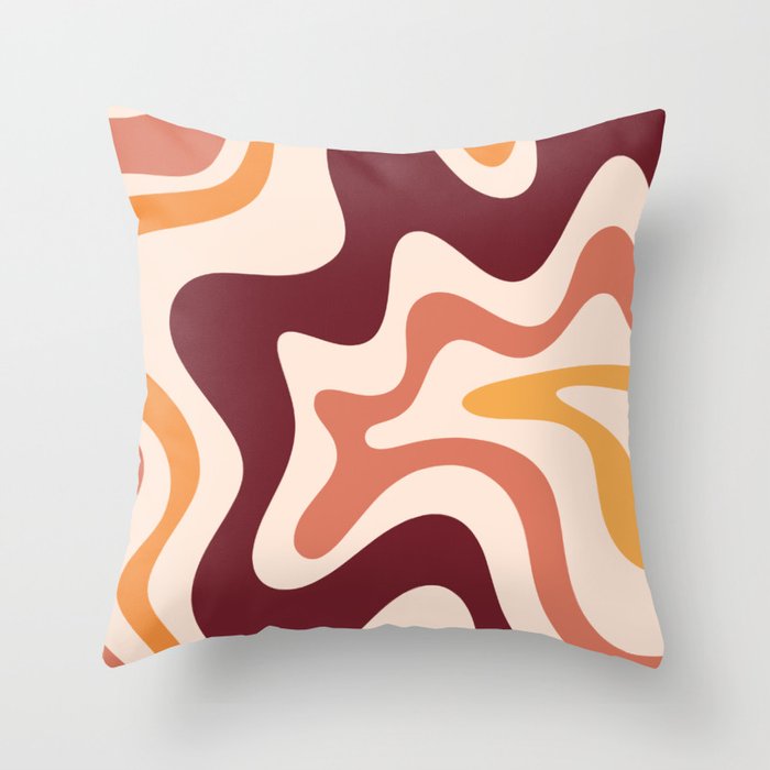 Retro Liquid Swirl Abstract Pattern Square in Terracotta Earth Tones on Cream Throw Pillow Gallery Image 6
