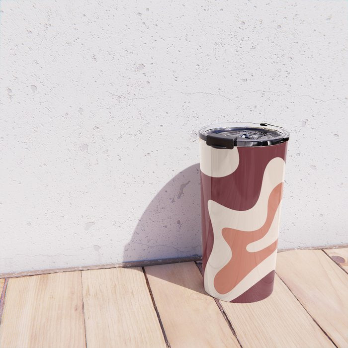 Retro Liquid Swirl Abstract Pattern Square in Terracotta Earth Tones on Cream Travel Mug Gallery Image 4