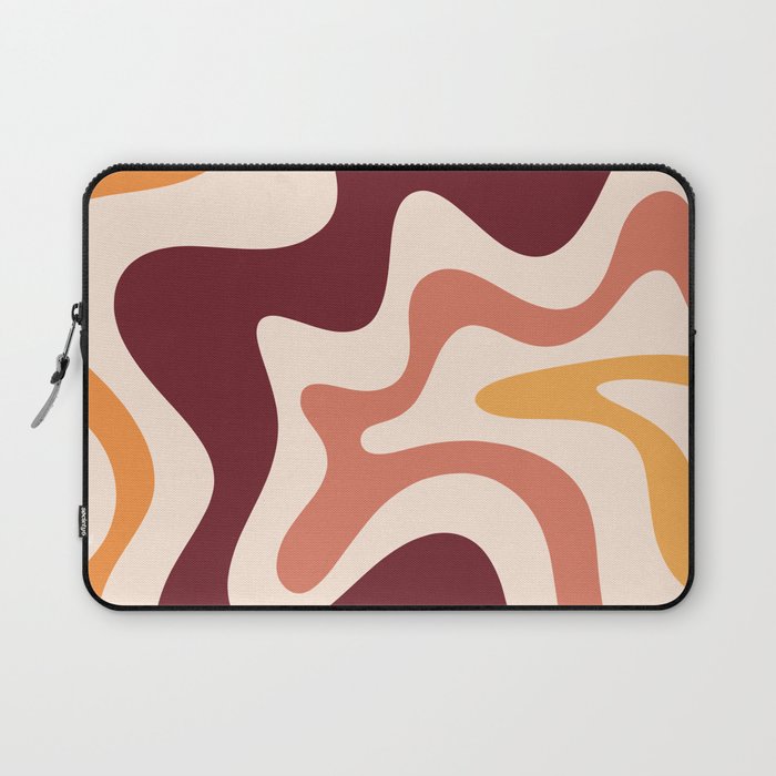 Retro Liquid Swirl Abstract Pattern Square in Terracotta Earth Tones on Cream Laptop Sleeve Gallery Image 1
