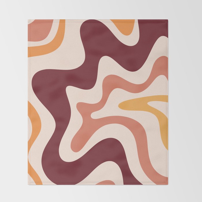 Retro Liquid Swirl Abstract Pattern Square in Terracotta Earth Tones on Cream Throw Blanket Gallery Image 2