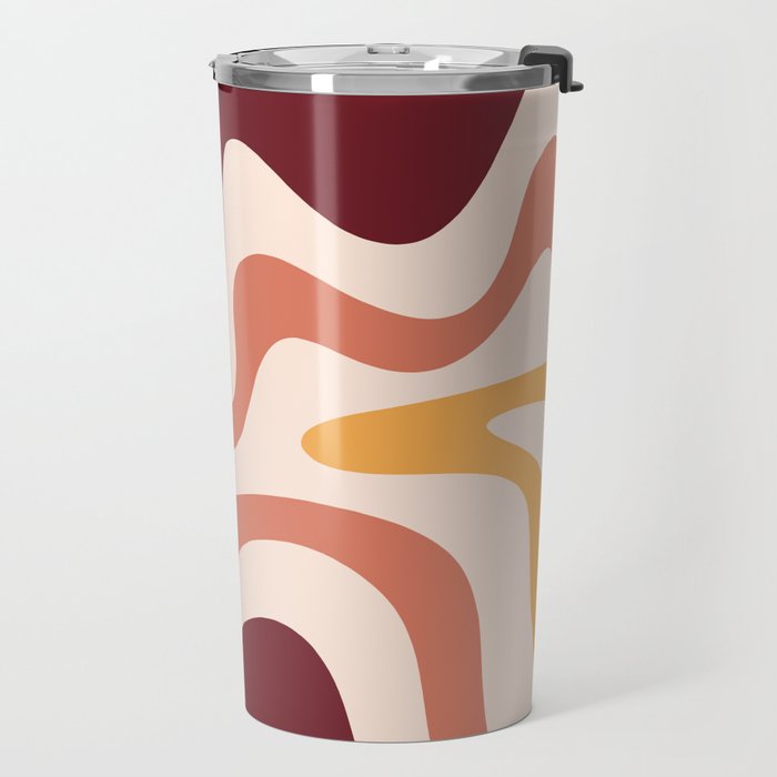 Retro Liquid Swirl Abstract Pattern Square in Terracotta Earth Tones on Cream Travel Mug Gallery Image 2