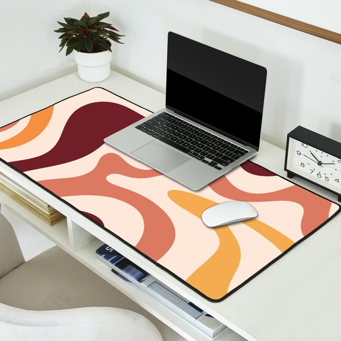 Retro Liquid Swirl Abstract Pattern Square in Terracotta Earth Tones on Cream Desk Mat Gallery Image 2