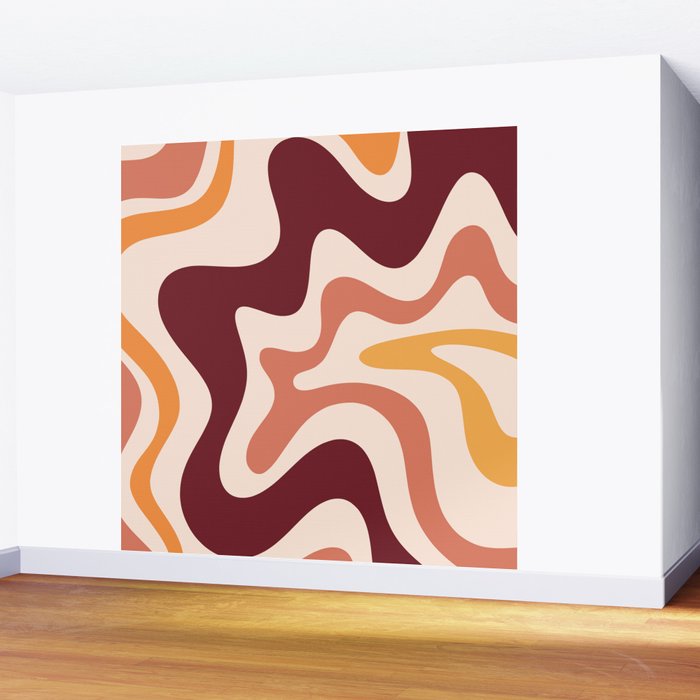 Retro Liquid Swirl Abstract Pattern Square in Terracotta Earth Tones on Cream Wall Mural Gallery Image 2