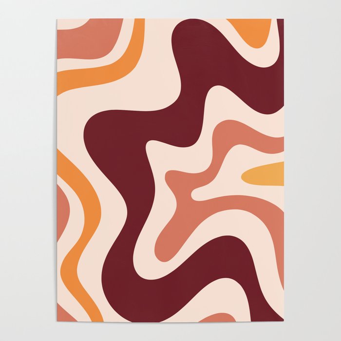 Retro Liquid Swirl Abstract Pattern Square in Terracotta Earth Tones on Cream Poster Gallery Image 1